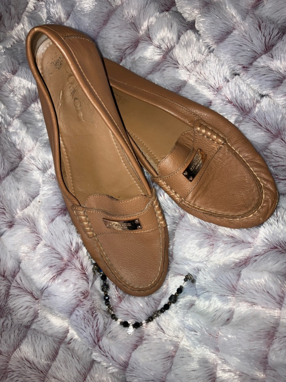 Coach Brown Leather Moccasin Loafers with Gold Plaque - Picture 3 of 6